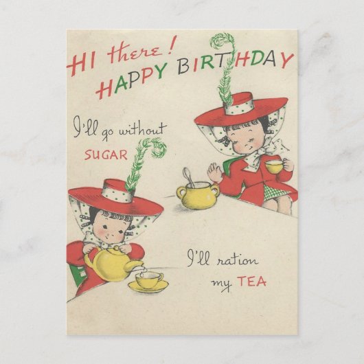 Vintag Happy Birthday Tea Postkarte (Vorderseite)