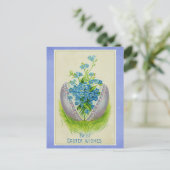 Vintag Happy Easter Blue Floral Postkarte (Stehend Vorderseite)