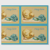 Vintag Happy Easter Chick mit Blauen Blumen Geschenkpapier (Flach)