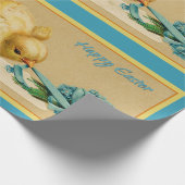 Vintag Happy Easter Chick mit Blauen Blumen Geschenkpapier (Ecke)