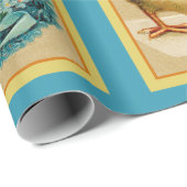 Vintag Happy Easter Chick mit Blauen Blumen Geschenkpapier (Rolleneckpunkt)