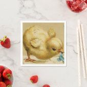 Vintag Happy Easter Chick mit Blauen Blumen Serviette (Beispiel)