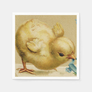 Vintag Happy Easter Chick mit Blauen Blumen Serviette