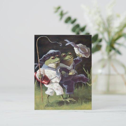 Vintag Happy Frogs Postcard Postkarte (Stehend Vorderseite)