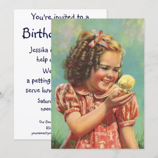 Vintag Happy Girl mit Baby Chick Birthday Party Einladung