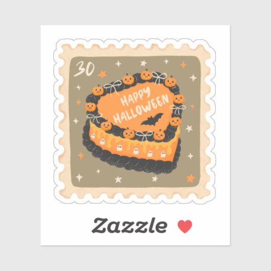 Vintag Happy Halloween Cake Briefmarke Aufkleber (Blatt)