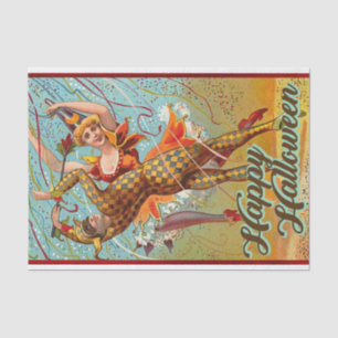 Vintag Happy Halloween Dancing in Jester Kostüm Seidenpapier