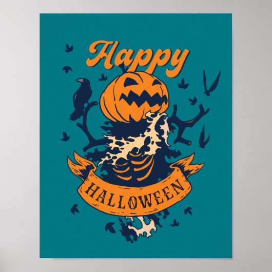 Vintag Happy Halloween Graphic Kürbislaterne Poster (Vorne)