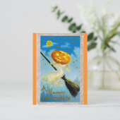 Vintag Happy Halloween Pumpkin Hexe Postkarte (Stehend Vorderseite)