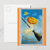 Vintag Happy Halloween Pumpkin Hexe Postkarte (Vorne/Hinten)