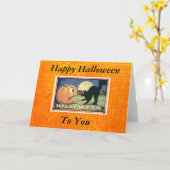 Vintag Happy Halloween Pumpkin mit Black Cat Karte (Gelbe Blume)