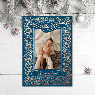 Vintag Happy Hanukkah Holiday Foto Foil Card Folien Feiertagskarte