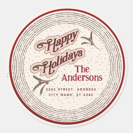 Vintag Happy Holidays botanische Heilige Runder Aufkleber (Vorderseite)