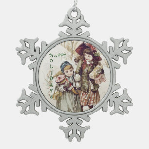 Vintag Happy Holidays Snowflake Ornament