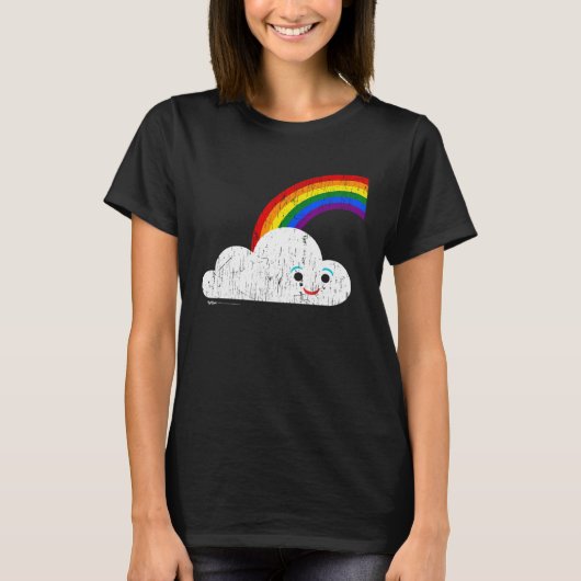 Vintag Happy Lächeln Cloud mit Regenbogen T-Shirt (Vorderseite)