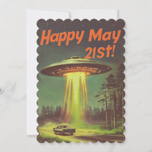 Vintag Happy May 21. Ufo und Auto in Field Einladung