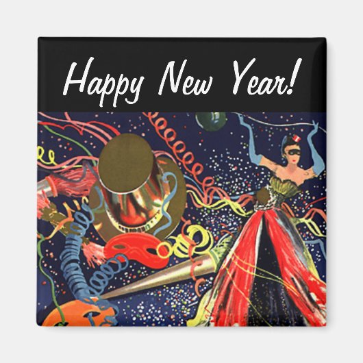 Vintag Happy New Years Eve Party mit Confetti Magnet (Vorne)