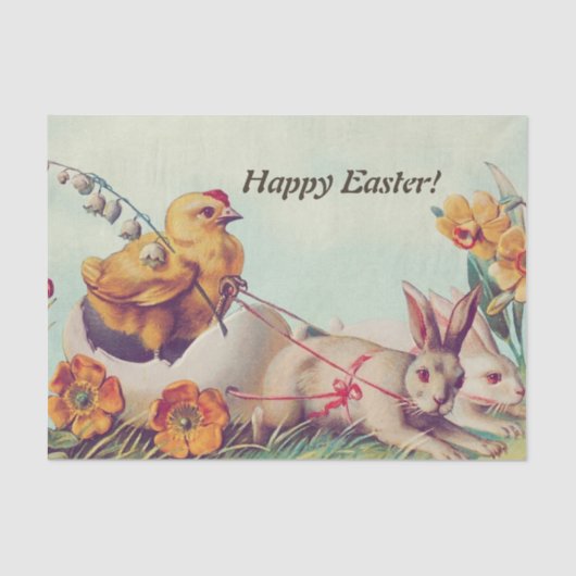 Vintag Happy Oaster Bunnies und Huhn Seidenpapier (Vorderseite)