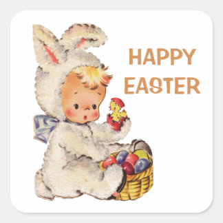 Vintag Happy Oaster Bunny Costume Quadratischer Aufkleber