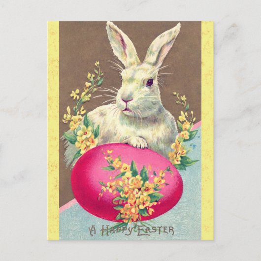 Vintag Happy Oaster Bunny Rabbit Egg Postkarte (Vorderseite)