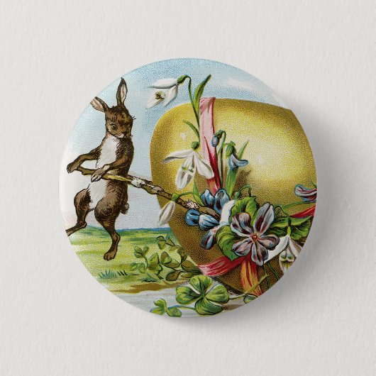 Vintag Happy Oaster Bunny Rabbits Ostereier Button (Vorderseite)