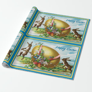 Vintag Happy Oaster Bunny Rabbits Ostereier Geschenkpapier