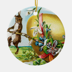 Vintag Happy Oaster Bunny Rabbits Ostereier Keramik Ornament