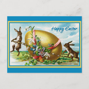 Vintag Happy Oaster Bunny Rabbits Ostereier Postkarte
