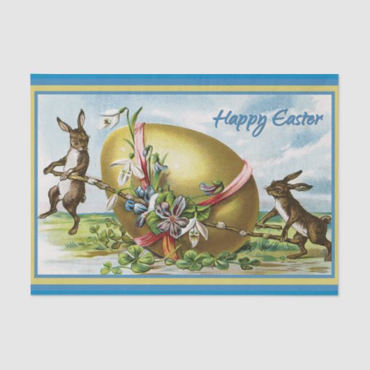 Vintag Happy Oaster Bunny Rabbits Ostereier Seidenpapier (Vorderseite)