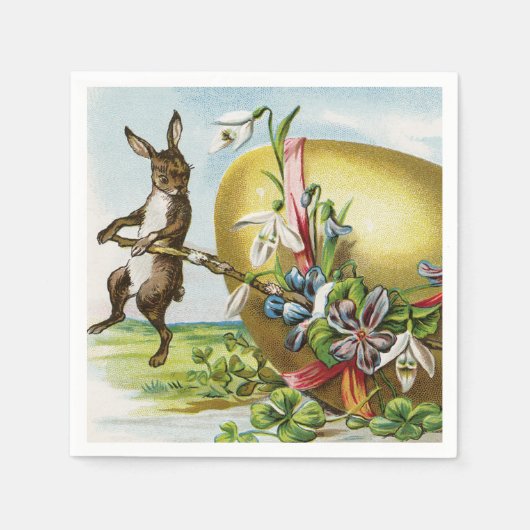 Vintag Happy Oaster Bunny Rabbits Ostereier Serviette (Vorderseite)