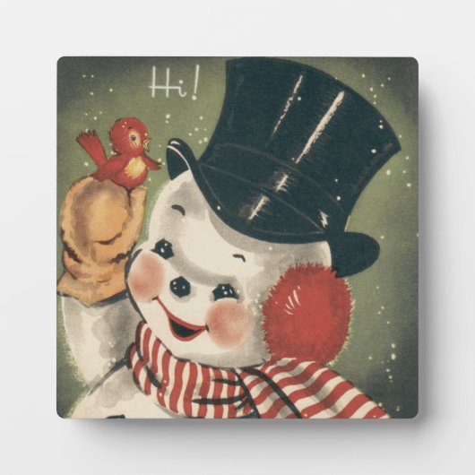 Vintag Happy Snowman Retro Holiday Fotoplatte (Vorderseite)