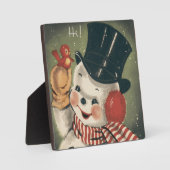 Vintag Happy Snowman Retro Holiday Fotoplatte (Vorderseite)