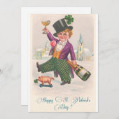 Vintag Happy St. Patrick's Day Champagne Boy Einladung (Vorne/Hinten)
