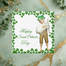 Vintag Happy St. Patricks Day Hat Boy Hugs Lamb