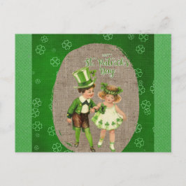 Vintag Happy St Patricks Day Irish Kids Green Postkarte