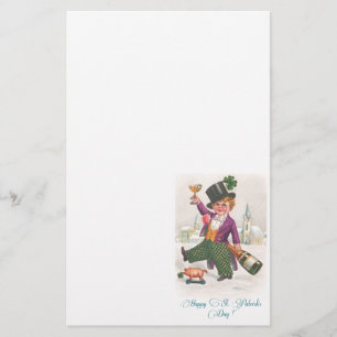 Vintag Happy St Patricks Day Kleeblatt Champagne Briefpapier