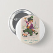 Vintag Happy St Patricks Day Kleeblatt Champagne Button (Vorne & Hinten)