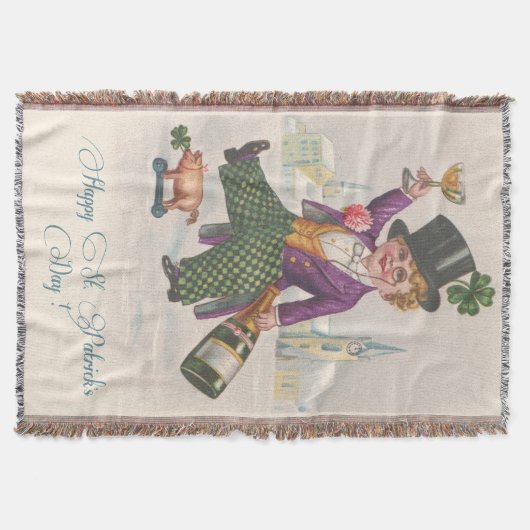 Vintag Happy St Patricks Day Kleeblatt Champagne Decke (Vorderseite)