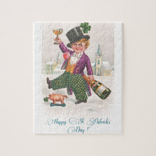 Vintag Happy St Patricks Day Kleeblatt Champagne Puzzle