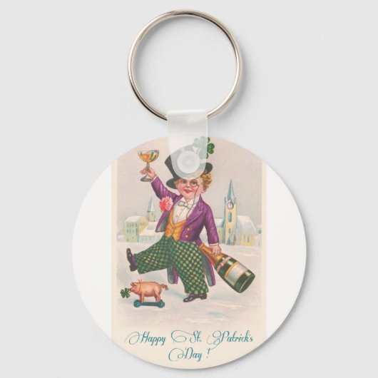 Vintag Happy St Patricks Day Kleeblatt Champagne Schlüsselanhänger (Vorderseite)