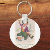 Vintag Happy St Patricks Day Kleeblatt Champagne Schlüsselanhänger (Vorderseite)