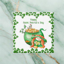 Vintag Happy St. Patricks Day Pot of Gold Gnome