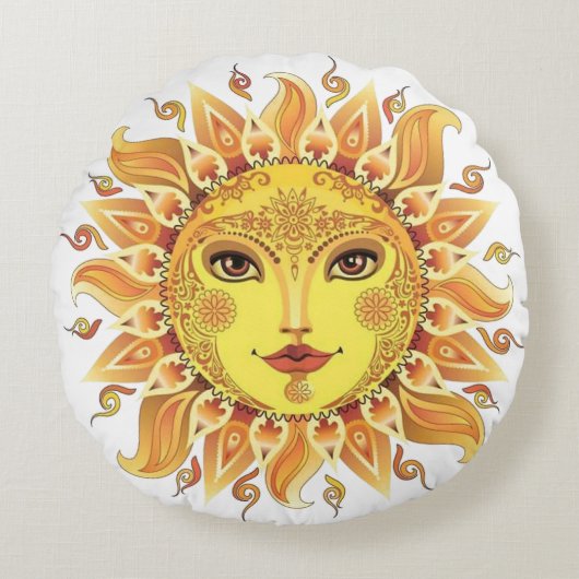 Vintag Happy Sun Rundes Kissen (Vorderseite)