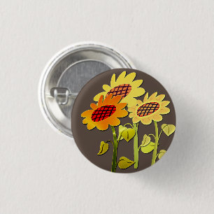 Vintag Happy SunFlowers Muster Bronze Button