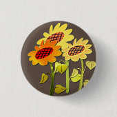 Vintag Happy SunFlowers Muster Bronze Button (Vorderseite)