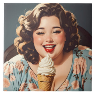 Vintag Happy Woman Eating Ice Creme Fliese