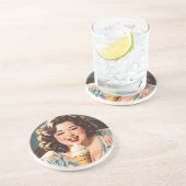 Vintag Happy Woman Eating Ice Creme Getränkeuntersetzer (Seite)