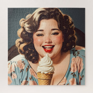 Vintag Happy Woman Eating Ice Creme Puzzle