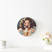Vintag Happy Woman Eating Ice Creme Runde Wanduhr (Zuhause)