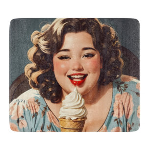 Vintag Happy Woman Eating Ice Creme Schneidebrett